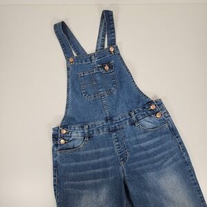 Jordache Overalls Womens 14/16 Blue Bibbed Tapered Distressed Denim Casual